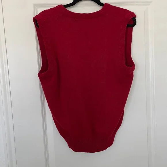 Men's Savile Row Red V Neck Sweater Vest – Classic Knit, Size Medium - Picture 2 of 5